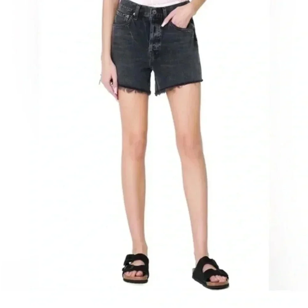 NWT Agolde Parker Loose Fit Vintage Long Short Chromatic Black size 22 B1094